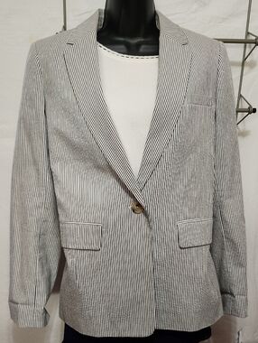 EUC JCrew Striped Single-Button Blazer in Gray and White